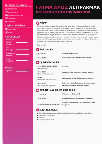 Matematik Öğretmeni Cv Örnekleri cv indir